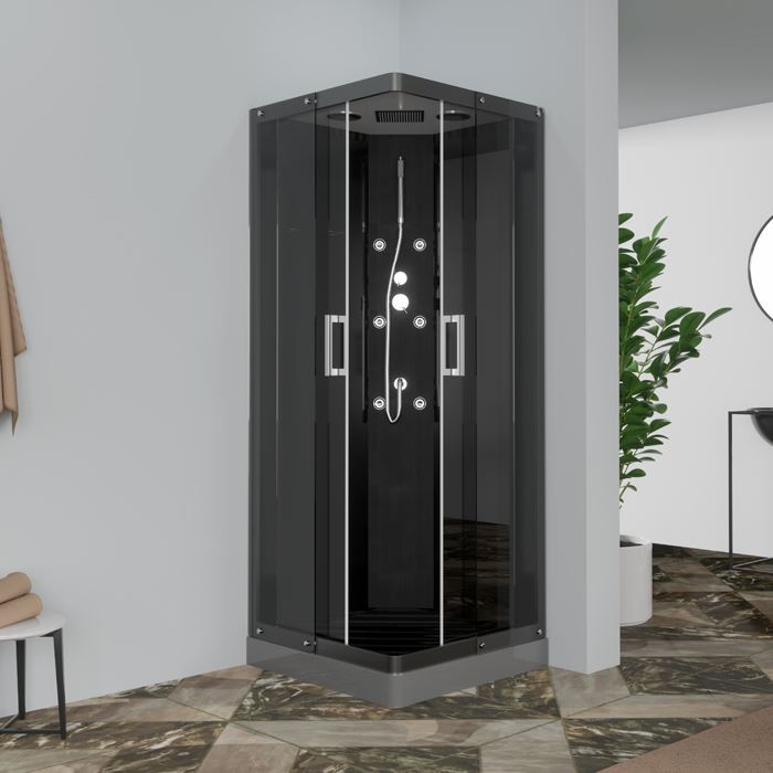 Fyrkantig design grå duschkabin i säkerhetsglas